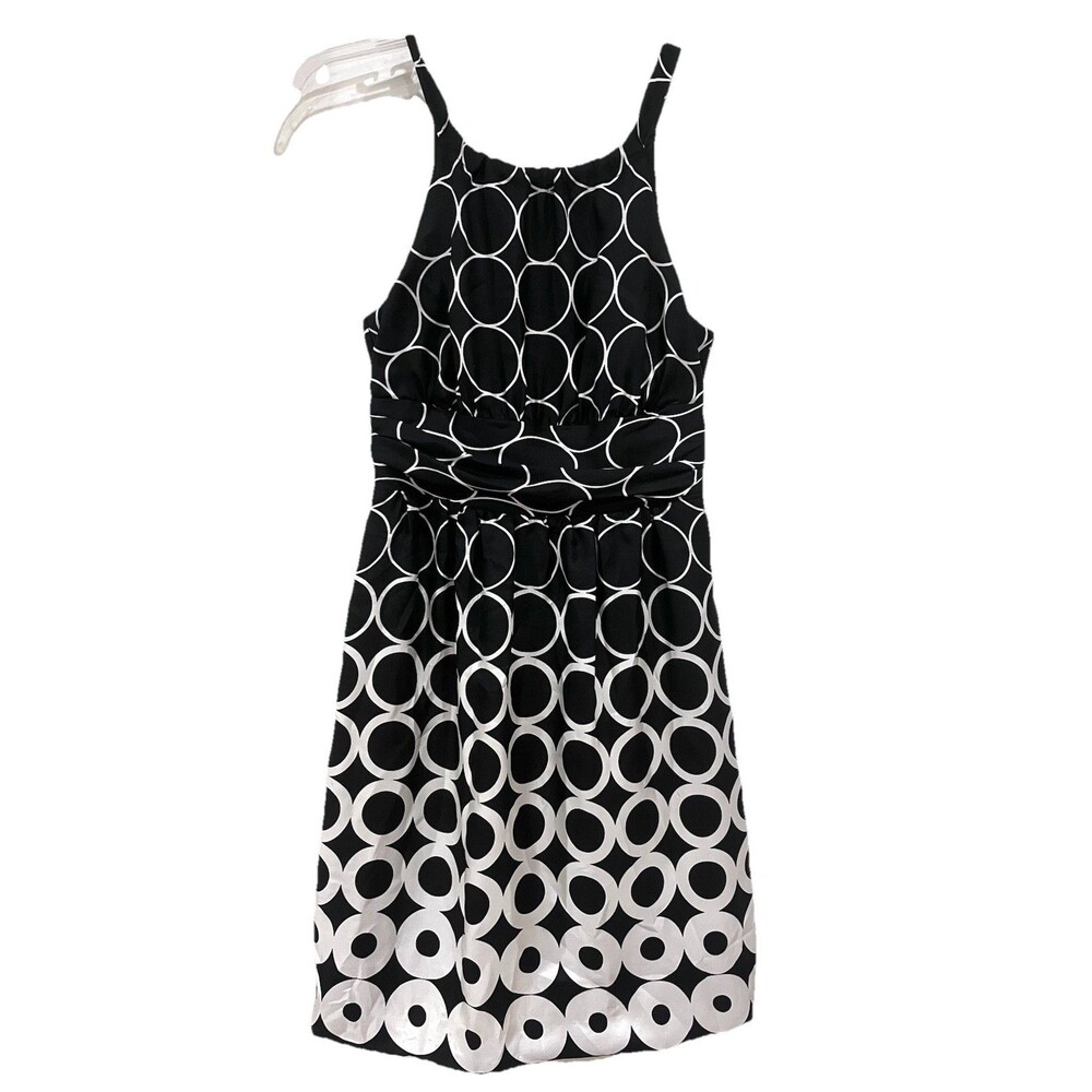 White House Black Market Sleeveless Halter Dress Black White High Neck Sz 2 Silk